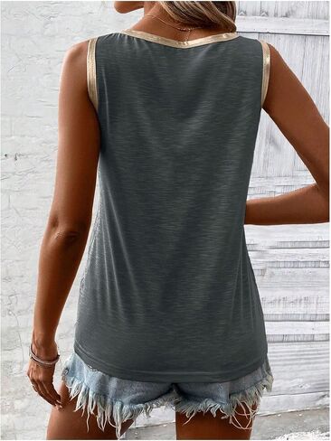 SOLY HUX Tank Top for Women Scoop Neck Sleeveless Contrast Metallic Summer Tops in Saudi Arabia