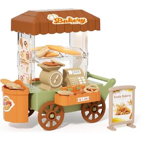 Kitchen Toy Foods Set for Kids, Pretend Play Bakery Shop Toy Shopping Cart with Accessories & Light, Educational Interactive Store Trolley Toy for Toddlers Boys Girls Birthday Gift 3 4 5 6 Years Old
