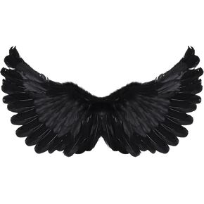 Angel Wings, Angel Costume Wings and Halo, Black Feather Angel Wings Costume for Women Kids Girls, Halloween Cosplay Costume