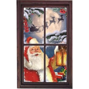 TOARTI Merry Christmas Wall Decal 3D Santa Claus Wall Sticker Christmas Window Cling Santa Reindeer Christmas Eve Decals