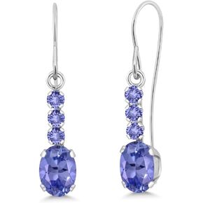 Gem Stone King 10K White Gold Blue Tanzanite Drop Dangle Earrings For Women (1.14 Cttw, Gemstone December Birthstone, Oval 6X4MM)