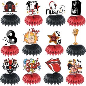 12PCS Rock and Roll Honeycomb Centerpieces Music Party Decorations Silhouette Retro Table Musical Silhouette Party Favors Guitar Rap Birthday Baby Shower Party Supplies