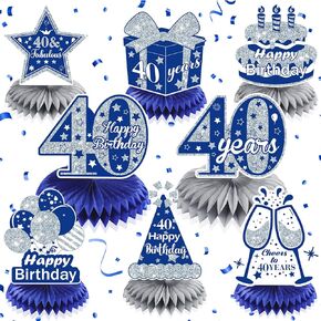 8Pcs Blue 70th Birthday Decorations Navy Blue Silver Happy 70th Birthday Table Honeycomb Centerpieces for Table Decor 70th Birthday Table Topper for Men Women 70th Birthday Anniversary Party Supplies