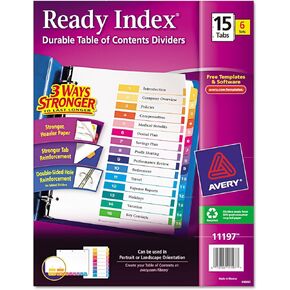 Avery Ready Index Table of Contents Paper Dividers, 1-15 Tabs, Multicolor, 6 Sets/Pack (11197)