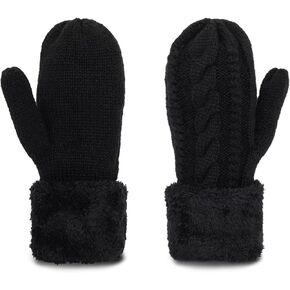 Double Layer-Warm-Knit Mittens for Women-Winter-Plus-Velvet-Thickened Cold-Weather-Outdoor-Ski-Cycling-Gloves S/M