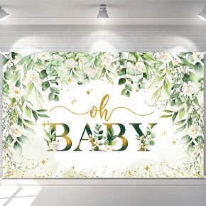 Avezano Greenery Boy Baby Shower Decorations Banner Floral Green Sage Oh Baby Backdrop Gold Glitter Greenery Leaves Gender Neutral Baby Shower Decorations 70.8 x 43.3 Inch
