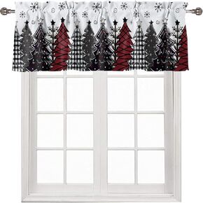Christmas Valances for Windows Winter Snow Xmas Tree Snow Valance Curtains Rod Pocket Window Treatments Curtains for Holiday Kitchen Small Windows Bathroom Bedroom 54" x 18"