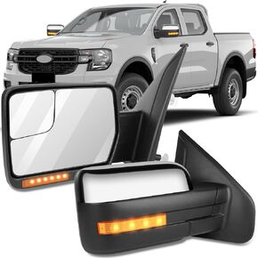 OCPTY Tow Mirrors Power Heated Left Driver Right Passenger Side Towing Mirrors Fit For 2004-2014 For Ford For F-150 Pickup Truck With Puddle Light Turn Signal Light Flat Convex Glass Chrome Housing