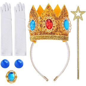 Princess Costume Crown Accessories, Princess Dress Up Crown Gloves Brooch Wand for Halloween Cosplay Costume Accessories