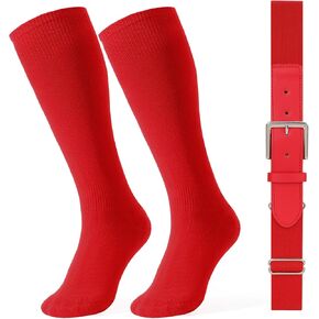 LEACOOLKEY Baseball Socks and Belt Combo Adult Youth Softball Elastic Socks Belt Set Adjustable