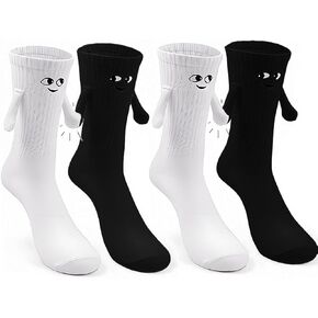 2Pairs Holding Hands Socks Funny Magnetic Couple Socks for Bestie Lovers Boyfriend Anniversaries Halloween Xmas Gifts