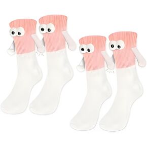 2Pairs Holding Hands Socks Funny Magnetic Couple Socks for Bestie Lovers Boyfriend Anniversaries Halloween Xmas Gifts
