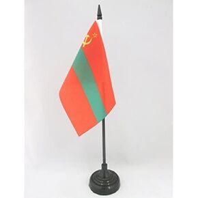 Transnistria Table Flag 4'' x 6'' - Trans-Dniestr - Transdniestria Desk Flag 15 x 10 cm - Black plastic stick and base - AZ FLAG