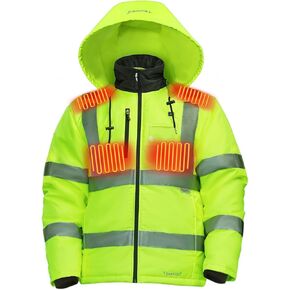ANSI Class 3 Mens Heated Jacket with 12V 16000mAh Battery Pack, 4-10h with 5 Heating Zones
