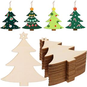 AWIZOM 72 Pcs Wooden Christmas Tree Ornaments Wood Christmas Tree to Paint Unfinished Christmas Wood Cutouts Blank Wooden Christmas Tree Slice with Twine for DIY Crafts Tags Xmas Decoration,3.94x3.35