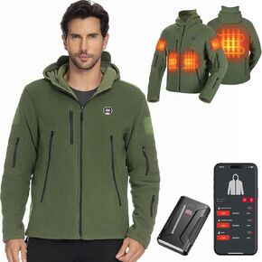 KEMIMOTO Heated Jacket for Men with 12V 20000mAh Battery, Long-Lasting Fleece Heated Hoodie App Controll Warm Sweatshirt