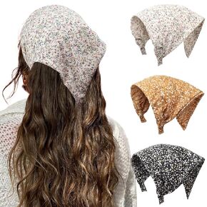 HAIMEIKANG Floral Hair Scarf Headbands for Women Boho Bandanas for Women Triangle Kerchief Solid Color Hair Bands Vintage Head Scarf (Beige+Coffee+Brown)