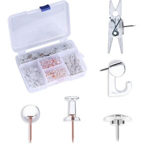 AIEX 140pcs Push Pins Set, Plastic Push Pin, Hook Pushpin, Clip Push Pins with Stainless Steel Tip, Decorative Thumb Tacks for Wall Cork Board Bulletin Board (5 Styles, Black)