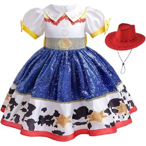 Jessie Dress for Little Girls Cowgirl Sequins Costume Dress Up Halloween Birthday Party Outfit with Hat