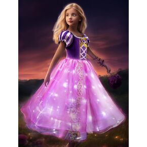 Girls Princess Dress Costume Toddler Halloween Light Up Christmas Princess Dress Up Clothes for Children Kid, Pink