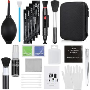 Zacro 18-in-1 Professional Camera Cleaning Kit for Most DSLR Cameras (Canon, Nikon,Sony), with Air Blower/Cleaning Pen/Detergent/Cleaning Cloth/Lens Brush/Carry Case