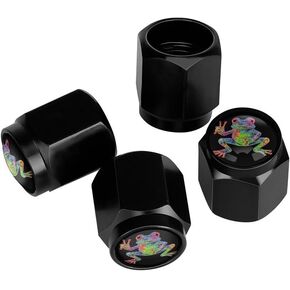 Cool Colorful Frog Tire Valve Stem Caps, Aluminum Black Stem Tire Valve Caps Universal Stem Covers for Cars, SUVs, Trucks, Bikes, Motorcycles, Bicycles (4 Pack)