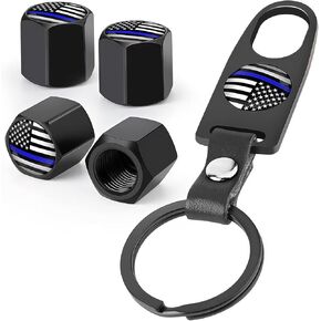 American Flag Tire Valve Caps 4 Pack + Wrench, Car Tire Valve Stem Covers, Tire Pressure Caps for Cars, Trucks, Bikes, Motorcycles & Bicycles, with O-Rubber Ring Seal Car Accessories (Black)
