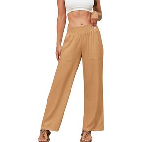 Beautiful Nomad Women's Linen Summer Palazzo Pants Casual High Waist Flowy Wide Leg Pant Beach Trousers with Pocket
