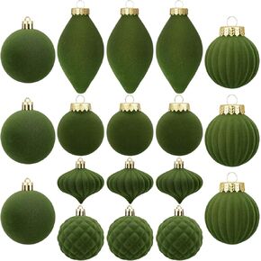 Syhood 18 Pcs Green Velvet Christmas Balls Bulk Velvet Christmas Ornaments Handmade Velvet Balls Christmas Tree Ball Ornaments Xmas Plastic Balls Decorative for Tree Home Decoration