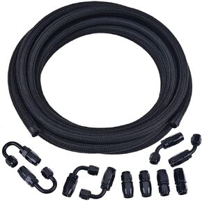 EVIL ENERGY 12AN Transmission Cooler Lines Kit, AN12 Nylon Braided Fuel Line Hose Fitting Kit CPE 16FT Black