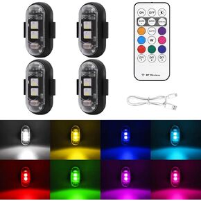 4PCS Wireless LED Strobe Lights with Remote Control, Led Lights for Car, 8-Color Waterproof and Rechargeable Wireless, Magnetic Suction Type is Easy to Install, Suitable for Car, Motorcycle, Bicycle