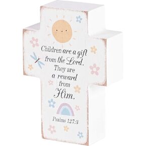 Dicksons Children Are A Gift From The Lord, Psalms 127:3, Multicolor 3.88 x 2.75 Inch MDF Wood Tabletop Block Cross Sign Plaque