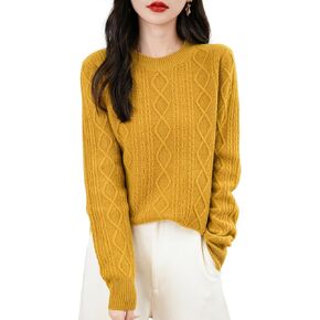 المرأة 100% ميرينو سترة صوف 2024 خريف شتاء الأساسية Crewneck الدافئة طويلة الأكمام كابل متماسكة البلوز سترة in Kuwait