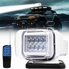 Remote LED Search Light, Auto-Reset 360 Rotating Marine Spotlight for Boat, 6 Strong Magnets Built-in Go Outdoor Spot Light for Truck Offroad Pickup 12V 24V（Black）