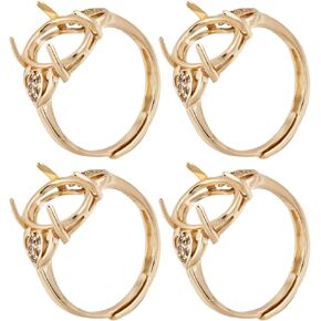SUNNYCLUE 1 Box 8Pcs Adjustable Ring Base Golden Prong Ring Settings Cubic Zirconia Rhinestone Finger Rings Components 4 Claw Brass Prong Ring Blanks for Stones Jewelry Making Kits DIY Gemstone Rings
