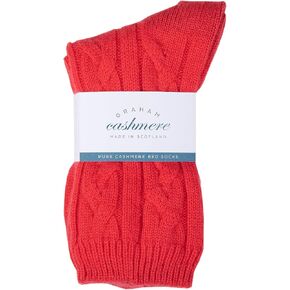 Pure Cashmere Cable Bed Socks - Made in Scotland - Gift Boxed (Floral)