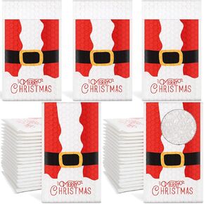 Cholemy 50 Pcs Christmas Poly Mailers 4 x 8 Bubble Mailer Waterproof Christmas Shipping Bags Santa Claus Poly Mailers with Self Adhesive Strip Christmas Packaging Bags for Makeup, Jewelry, Small Items