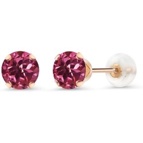 Gem Stone King 10K Rose Gold Pink Tourmaline Stud Earrings | 1.00 Cttw | Round 5MM | Gemstone Birthstone | Gold Earrings For Women Men