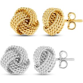 LeCalla Sterling Silver Jewelry Earring Bundle | Set of 2 Pair Love-Knot Studs for Teen Women