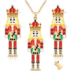Quelay 3 Pcs Christmas Jewelry Set for Women 1 Pairs Christmas Earrings, 1 Nutcracker Necklace Jewelry Set for Christmas Gift