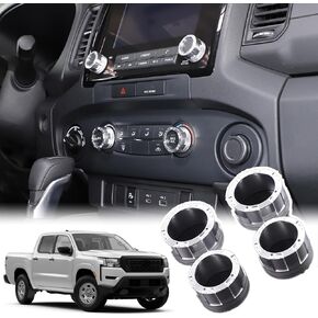 4PCS Car Air Conditioner Button Knob Cover Compatible with Nisan Frontier 2022-2024+ Aluminum Alloy AC Button Trims Center Console Knob Trim Car Interior Accessories (Mecha Wind, Silver)