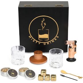 Whiskey Smoke Infuser Kit with Torch, Glasses & Reusable Ice Stones. for All Types of Drinks Set