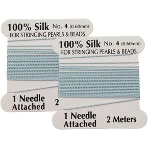 2 Pieces Silk Beading Cord Thread and Needle Size 4 Aqua Turquoise Color