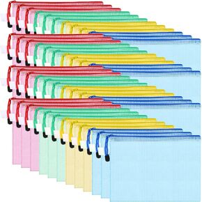 Roowest 48 Pcs A5 Mesh Zipper Pouch Plastic Zipper Pouch Clear Zippered Pencil Pouch Waterproof Clear Pouch with Zipper Multipurpose Mesh Storage Bag for School Office(Black)