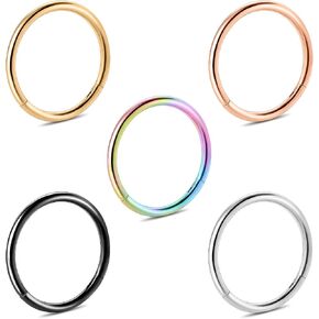 Hinged Nose Rings Hoop Surgical Steel 20G 18G 16G, Diameter 6mm to 12mm, Color Gold Rose Gold Silver Black Rainbow