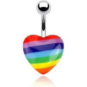 14GA Acrylic Rainbow Heart Belly Button Ring
