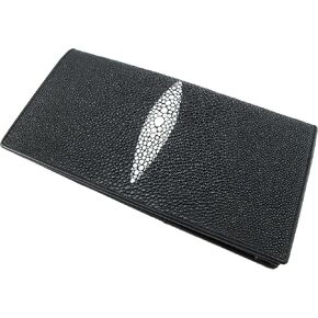 Genuine Stingray Skin Checkbook Wallet Clutch Purse (Black)