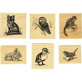 Inkadinkado Wildlife Friends Woodland Animals Mounted Rubber Stamp Set, 6 pc