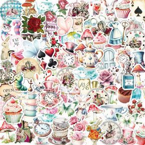 100Pcs Alice Stickers Vinyl Waterproof Alice and Wonderland Tea Party Decorations Stickers for Laptop Water Bottles Kids Gifts Bulk