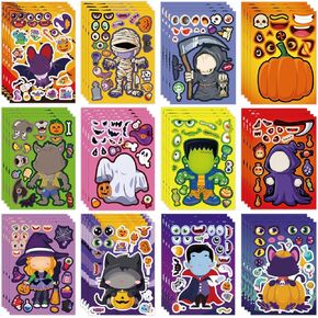 48 PCS Halloween Make a Face Stickers for Kids DIY Craft Stickers Pumpkin Zombies Mummies Witches Vampires Ghosts Monsters Stickers Halloween Party Games Stickers Crafts Decorations